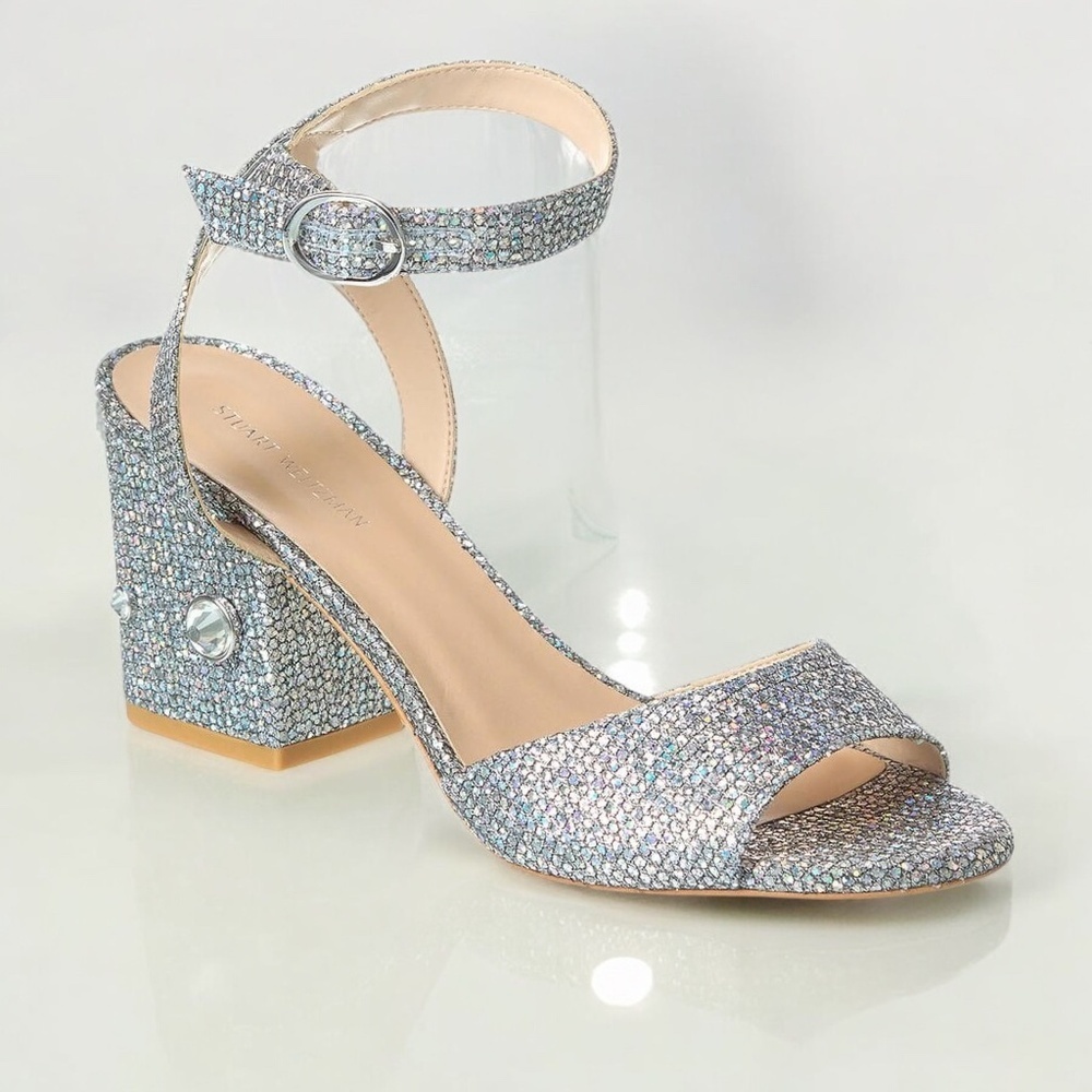 STUART WEITZMAN Alshn Crystal Embellished Block Heel Sandal in Aurora